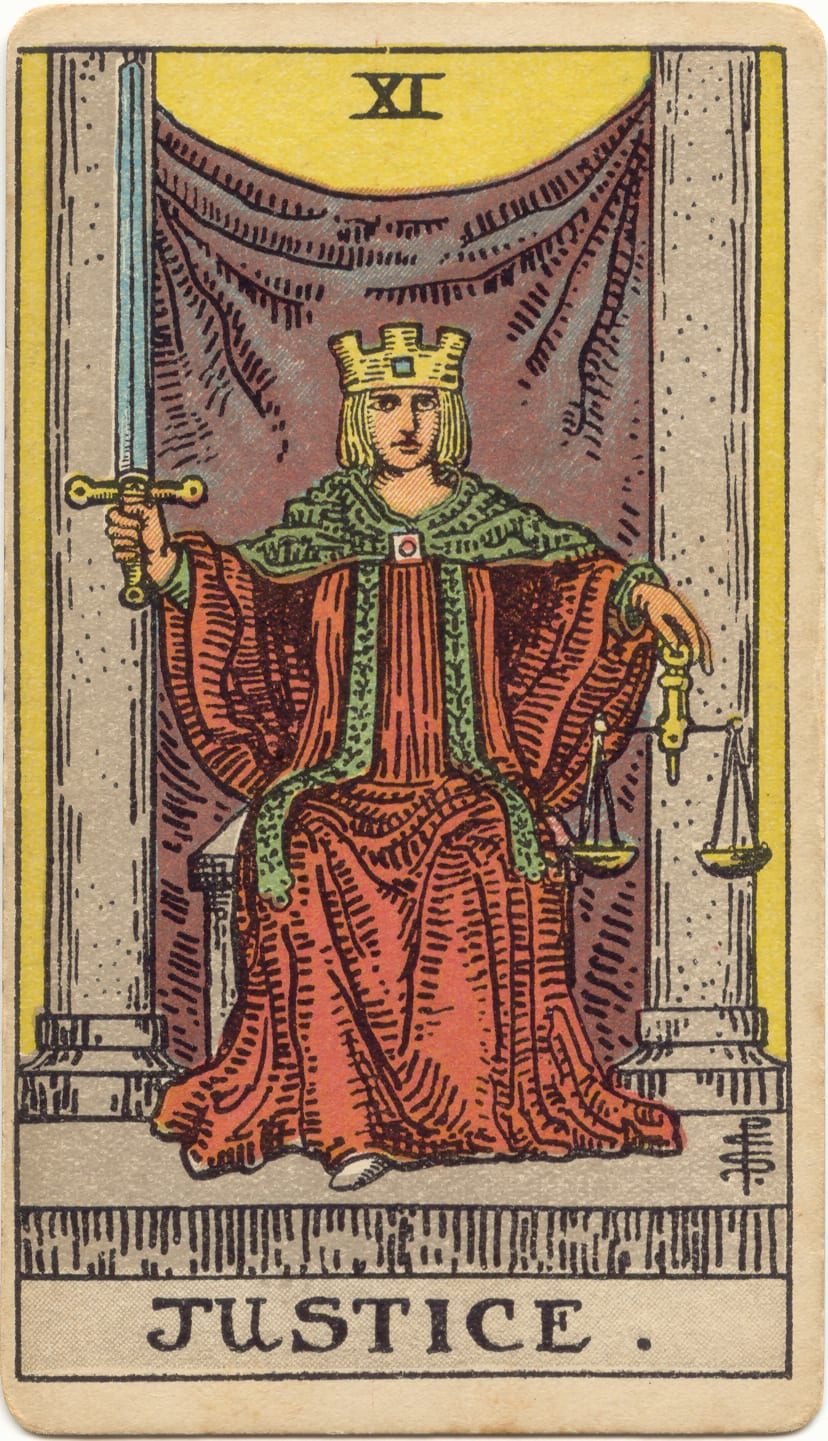 Upright Major Arcana card 11, Justice