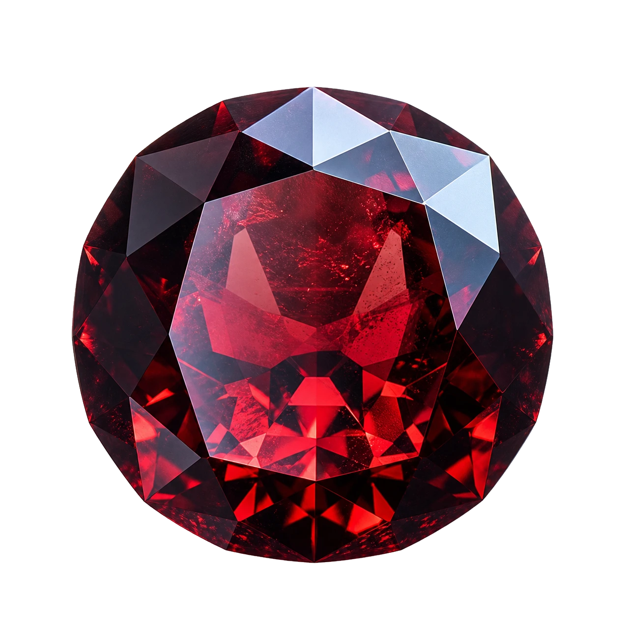 Reference illustration: grouped natural deep red garnet crystals with dodecahedral forms and matrix.
